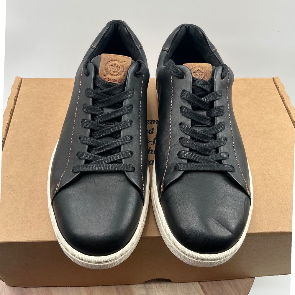 Born Harrison Mens Black Leather Sneakers Low Top Lace Up Shoes Contrast Stitch